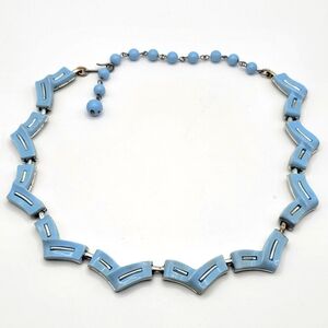 VTG Coro Blue Thermoset Plastic & Silver Tone Necklace | SIGNED
